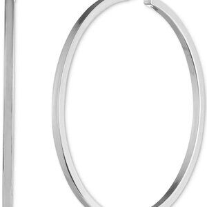 Karl Lagerfeld Paris Large Hoop Earrings 2.4” Silver-Tone Mixed Metal Click-Top